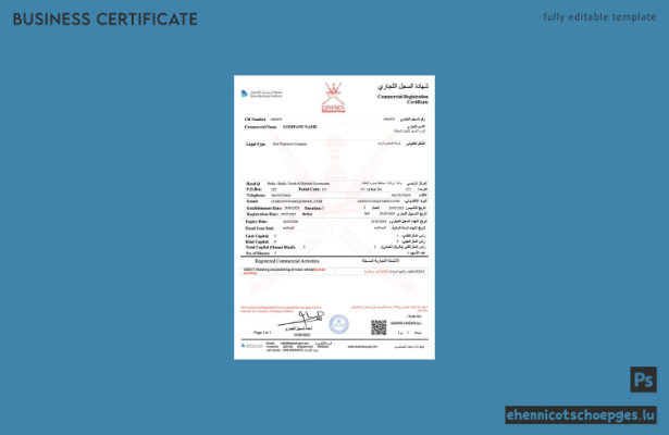 Omanisches Handelsregisterzertifikat (Word und PDF), Version 3 – Beispielvorschau
